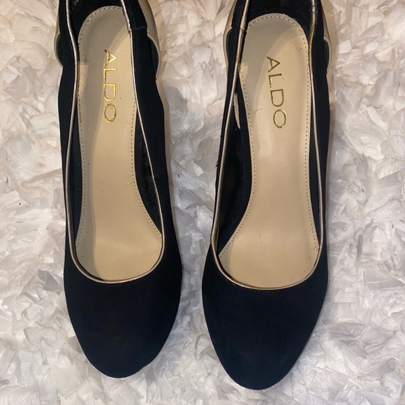 AldoTan and Black Platform Shoes Women's 7.5 Round Toe 4 inch heels. - Picture 3 of 6